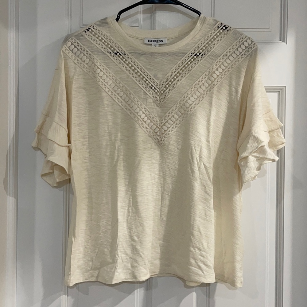 Express Lace Inset Ruffle Sleeve Tee